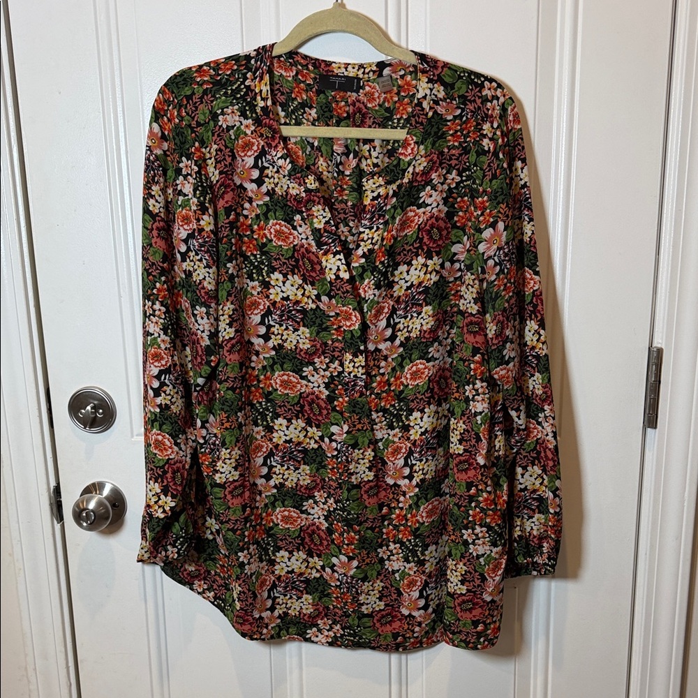 Tahari Floral Blouse - Red, Green, Pink